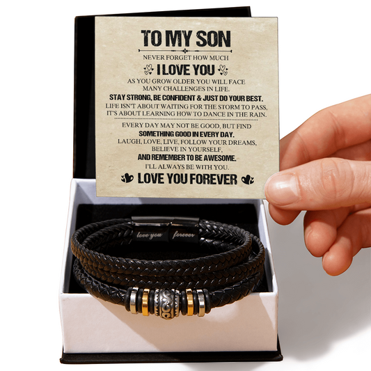 1 To My Son Bracelet From Mom, Love You Forever Bracelets Gifts For Him With Card In Box, Mens Leather Bracelet Jewelry For Men On Birthday, Anniversary, Highschool, Grad, Graduation