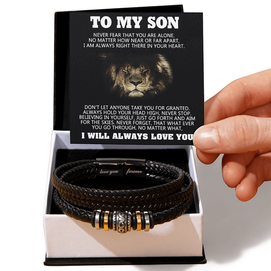 1 To My Son Lion Bracelet From Dad, Son Bracelets On Highschool, Grad, Graduation Gifts For Him Gift Card In Box, Mens Leather Bracelet My Messages Gifts For Sons Adult Love You Forever Bracelet