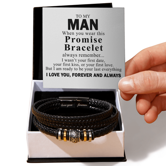 To My Man Bracelet With Box From Wife, Jewelry Gift For Mens, I Love You Forever Bracelets Gifts For Him Gift Card In My Massage Braided Leather Promise Bracelet On Anniversary, Christmas