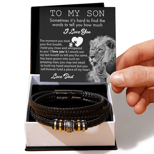 1 To My Son Lion Bracelet From Dad, I Love You Bracelets Love Dad On Highschool, Grad, Graduation For Him Gift Card In Box, Mens Leather Bracelets My Messages Gifts For Sons Love You Forever Bracelet