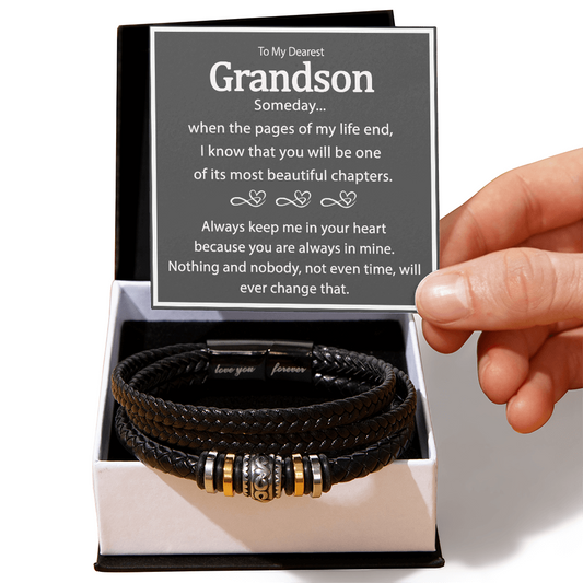 1 To My Grandson Bracelet From Grandma, Grandparents, Anniversary Graduation Valentine Christmas Birthday Gifts For Grandsons With Message Card And Gift Box Love You Forever Bracelets