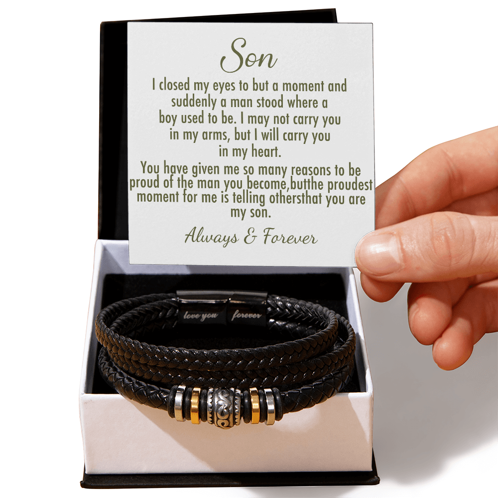 To My Son Bracelet From Mom, Love You Forever And Always Bracelets Gifts For Him With Card In Box, Mens Leather Bracelet For Sons On Birthday, Anniversary,  Highschool, Grad, Graduation