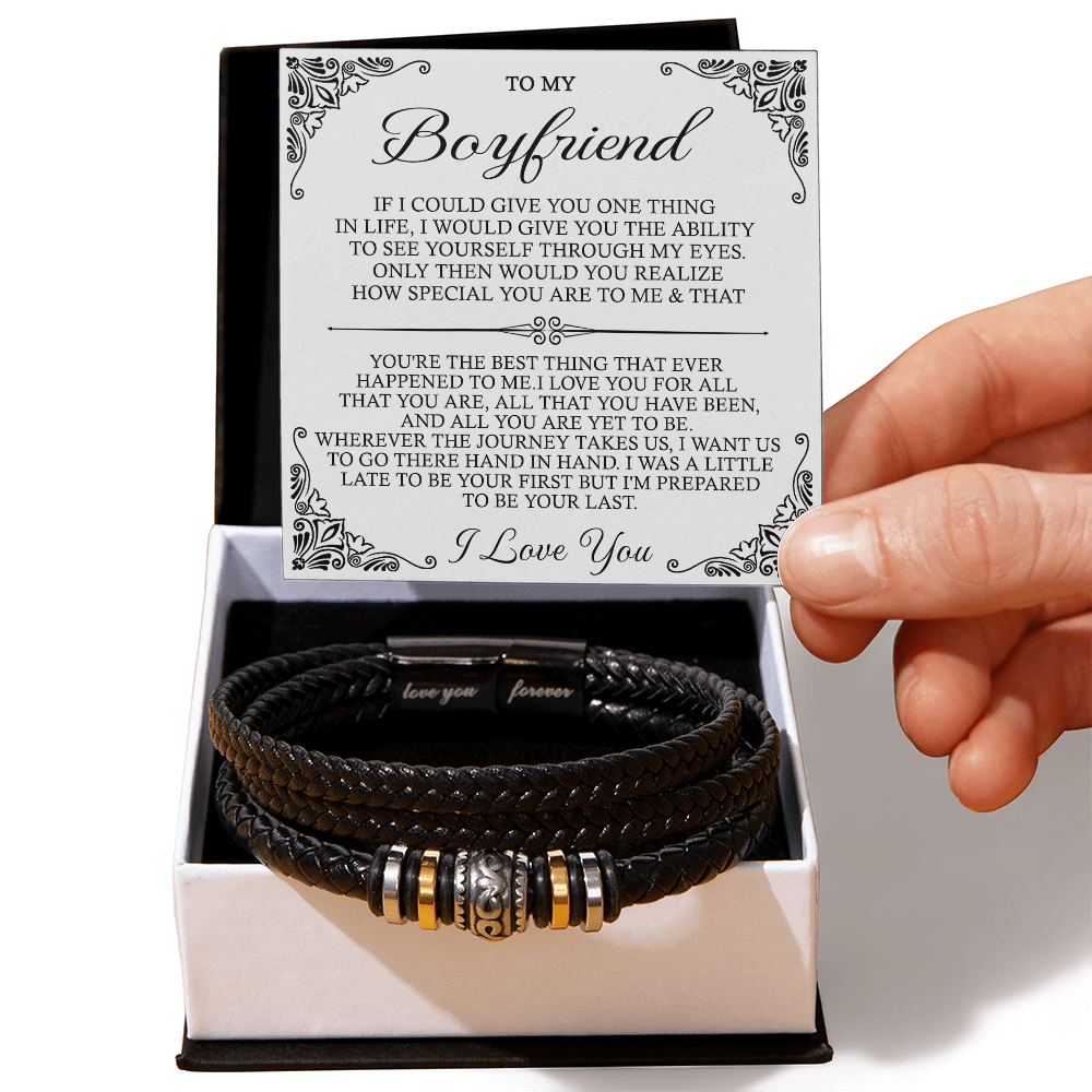 To My Man Bracelet With Box From Girlfriend, Girls Jewelry Gift For Mens, I Love You Forever Bracelets Gifts For Him Boyfriend Bracelets Gift Card In My Massage Braided Leather Promise Bracelet