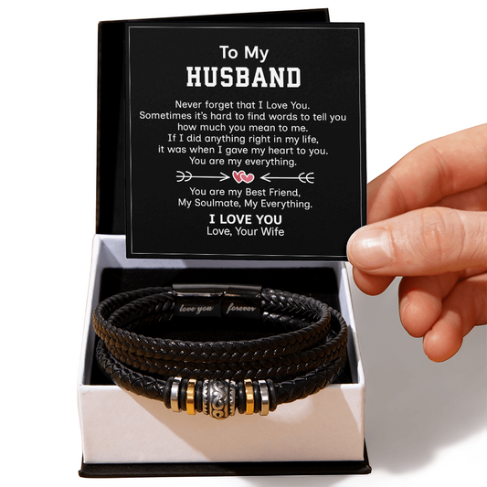 1 To My Husband Bracelet From Wife, Inspirational Bracelets With Message Card In Box Gift For Him, Wristband Husband For Birthday, Christmas, Graduation Love You Forever Bracelets