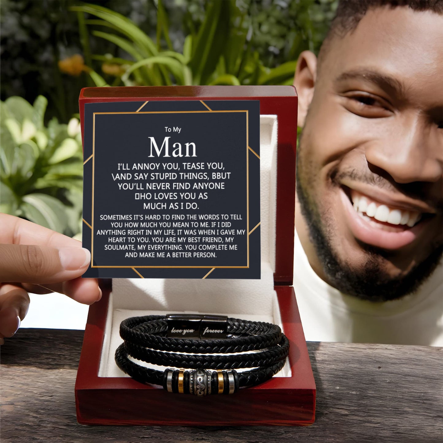 To My Man Bracelet Gift For Him, Love You Forever Jewelry Gift Men Christmas