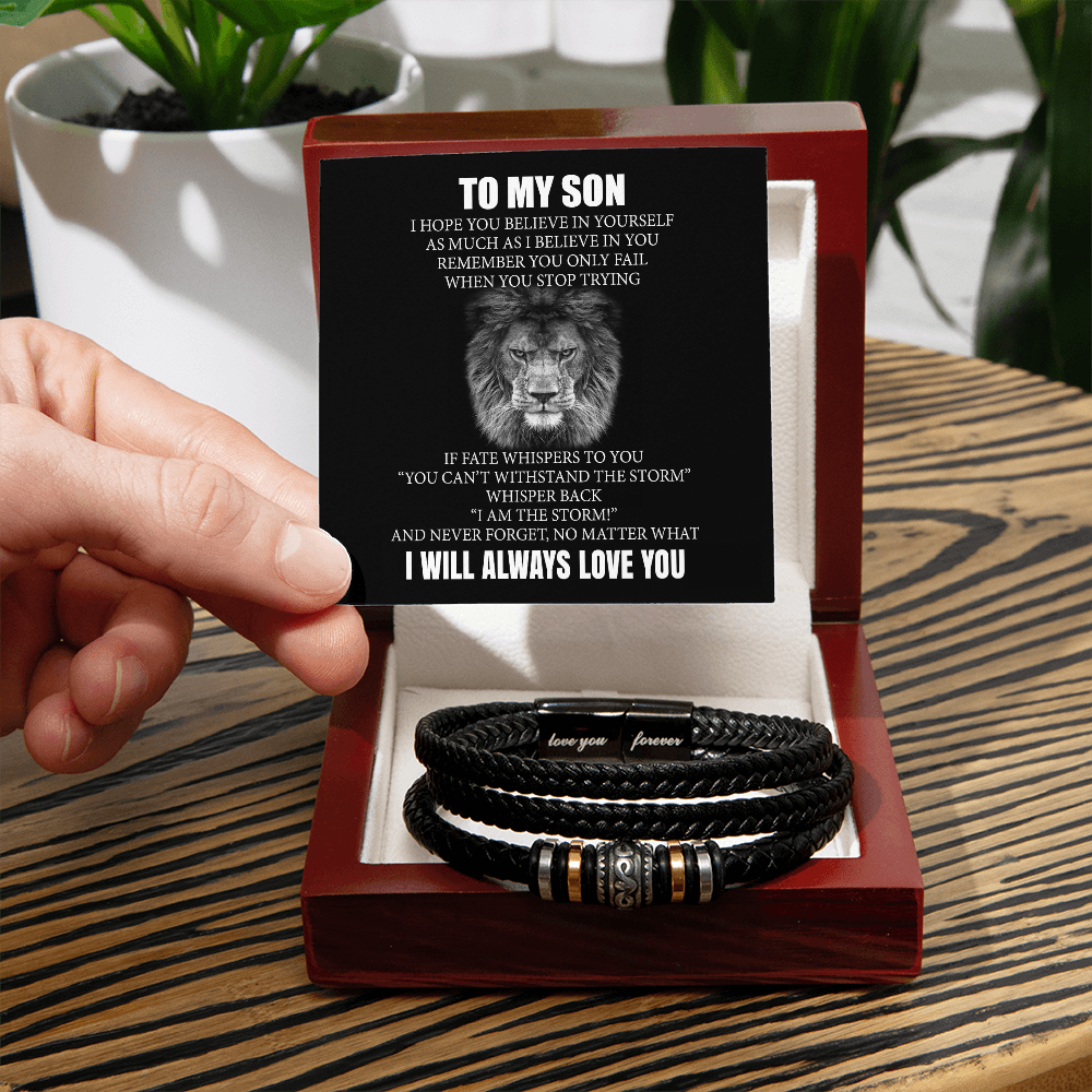 To My Son Bracelet From Dad, Love You Forever Bracelets Gifts For Him With Card In Box, Mens Leather Bracelet My Messages For Sons On Birthday, Anniversary,  Highschool, Grad, Graduation
