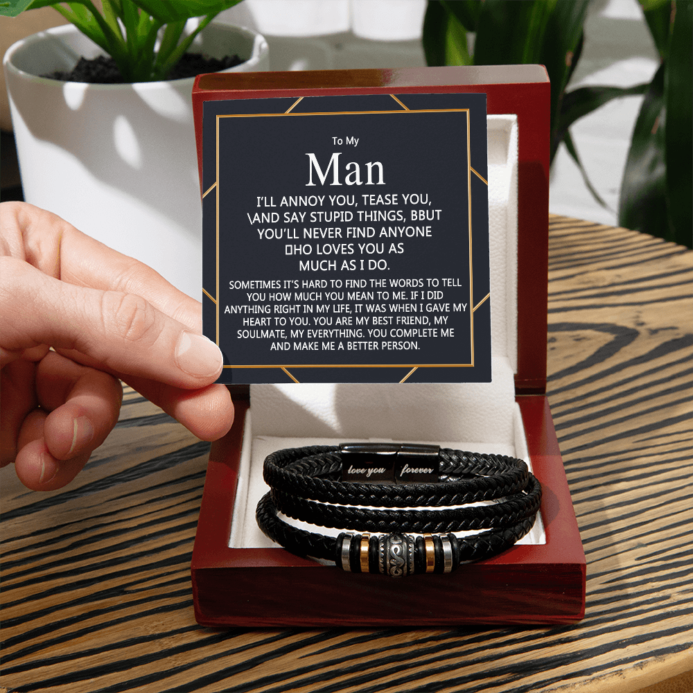 To My Man Bracelet Gift For Him, Love You Forever Jewelry Gift Men Christmas