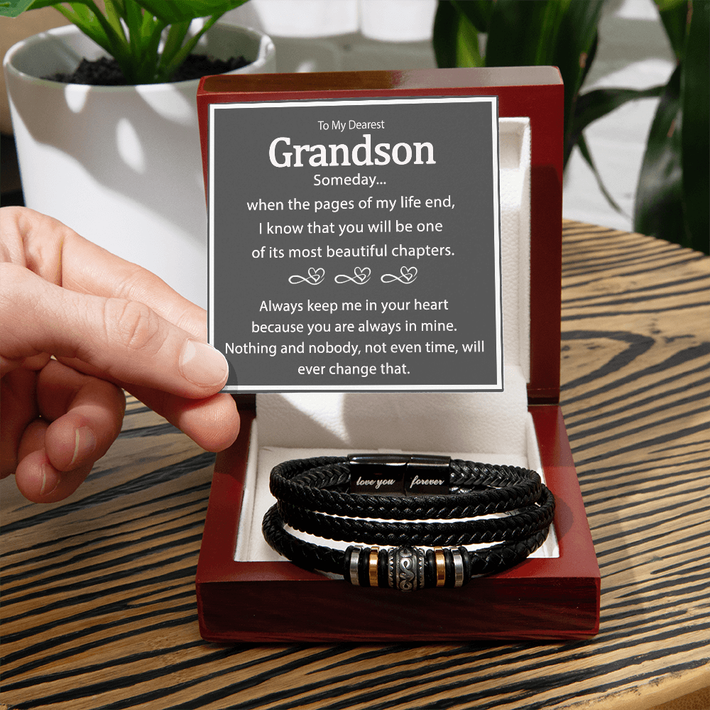 To My Grandson Bracelet From Grandma, Grandparents, Anniversary Graduation Valentine Christmas Birthday Gifts For Grandsons With Message Card And Gift Box Love You Forever Bracelets