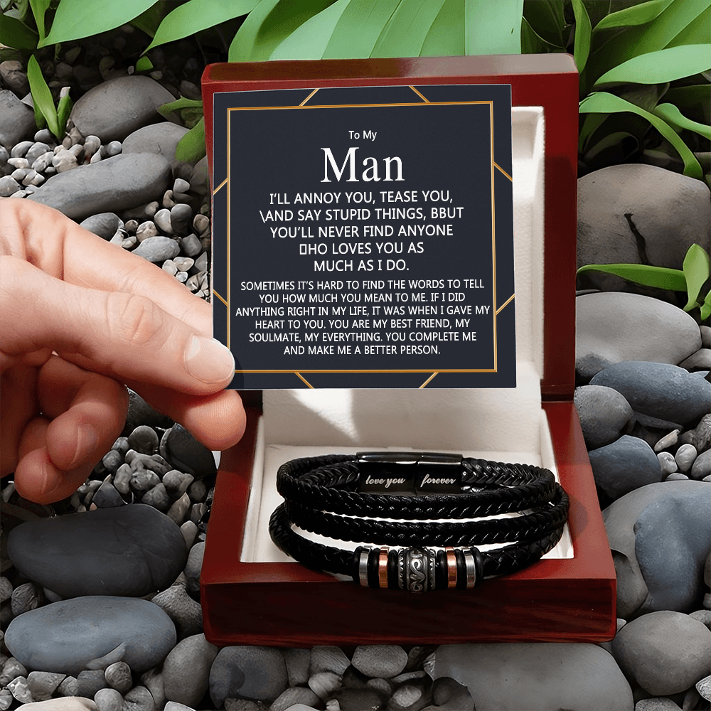 To My Man Bracelet Gift For Him, Love You Forever Jewelry Gift Men Christmas
