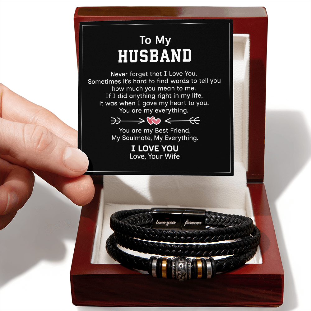 To My Husband Bracelet From Wife, Inspirational Bracelets With Message Card In Box Gift For Him, Wristband Husband For Birthday, Christmas, Graduation Love You Forever Bracelets