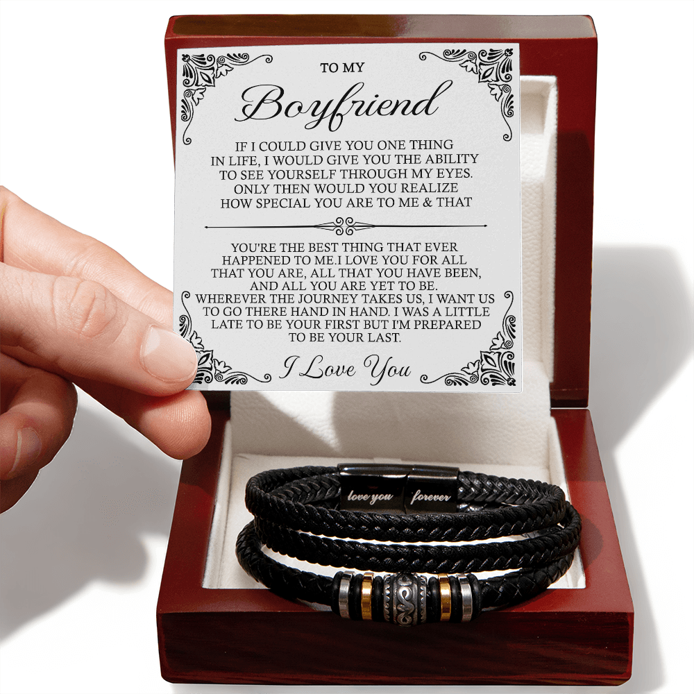To My Man Bracelet With Box From Girlfriend, Girls Jewelry Gift For Mens, I Love You Forever Bracelets Gifts For Him Boyfriend Bracelets Gift Card In My Massage Braided Leather Promise Bracelet