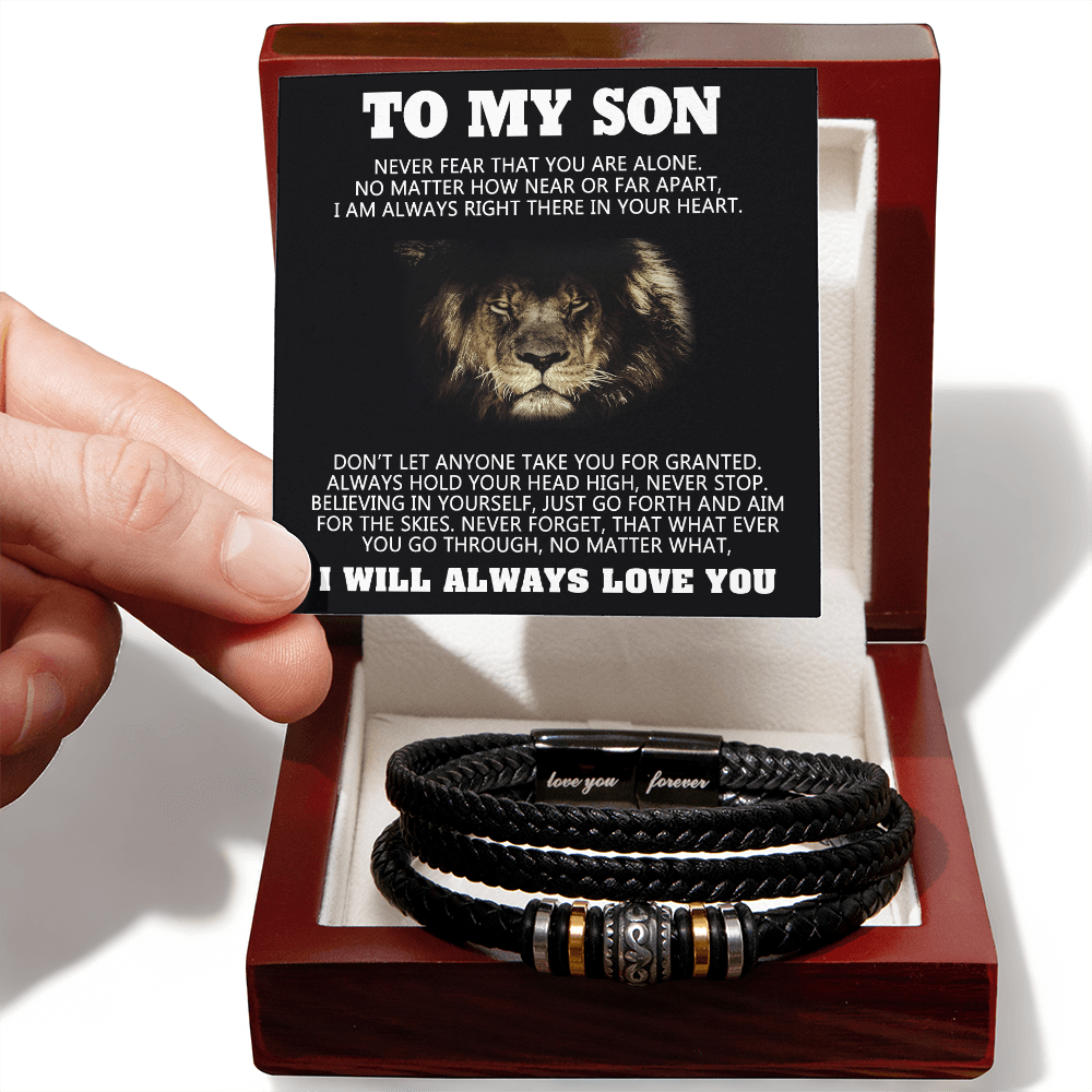 To My Son Lion Bracelet From Dad, Son Bracelets On Highschool, Grad, Graduation Gifts For Him Gift Card In Box, Mens Leather Bracelet My Messages Gifts For Sons Adult Love You Forever Bracelet