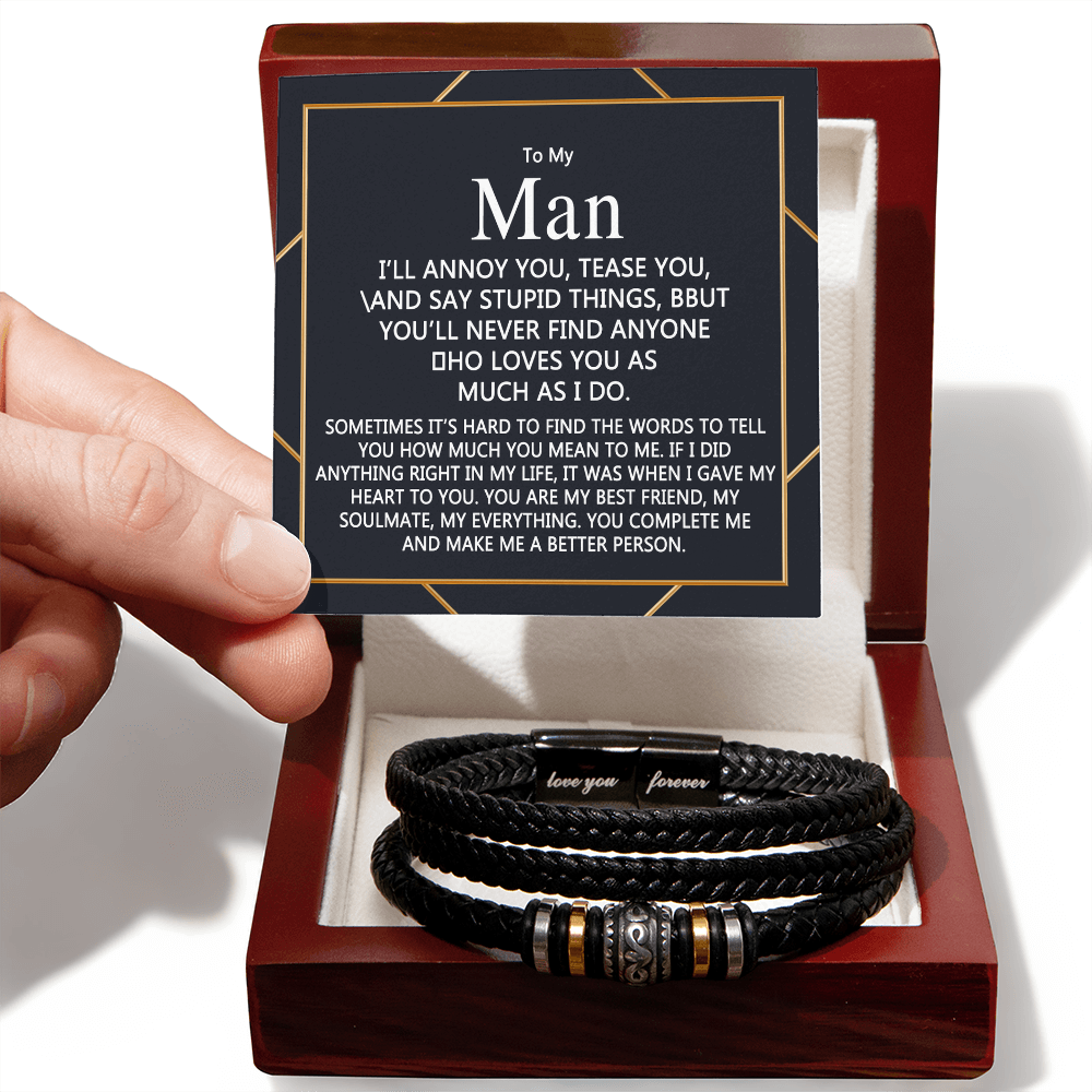 To My Man Bracelet Gift For Him, Love You Forever Jewelry Gift Men Christmas