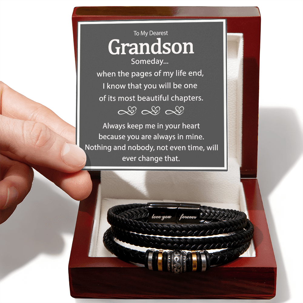 To My Grandson Bracelet From Grandma, Grandparents, Anniversary Graduation Valentine Christmas Birthday Gifts For Grandsons With Message Card And Gift Box Love You Forever Bracelets