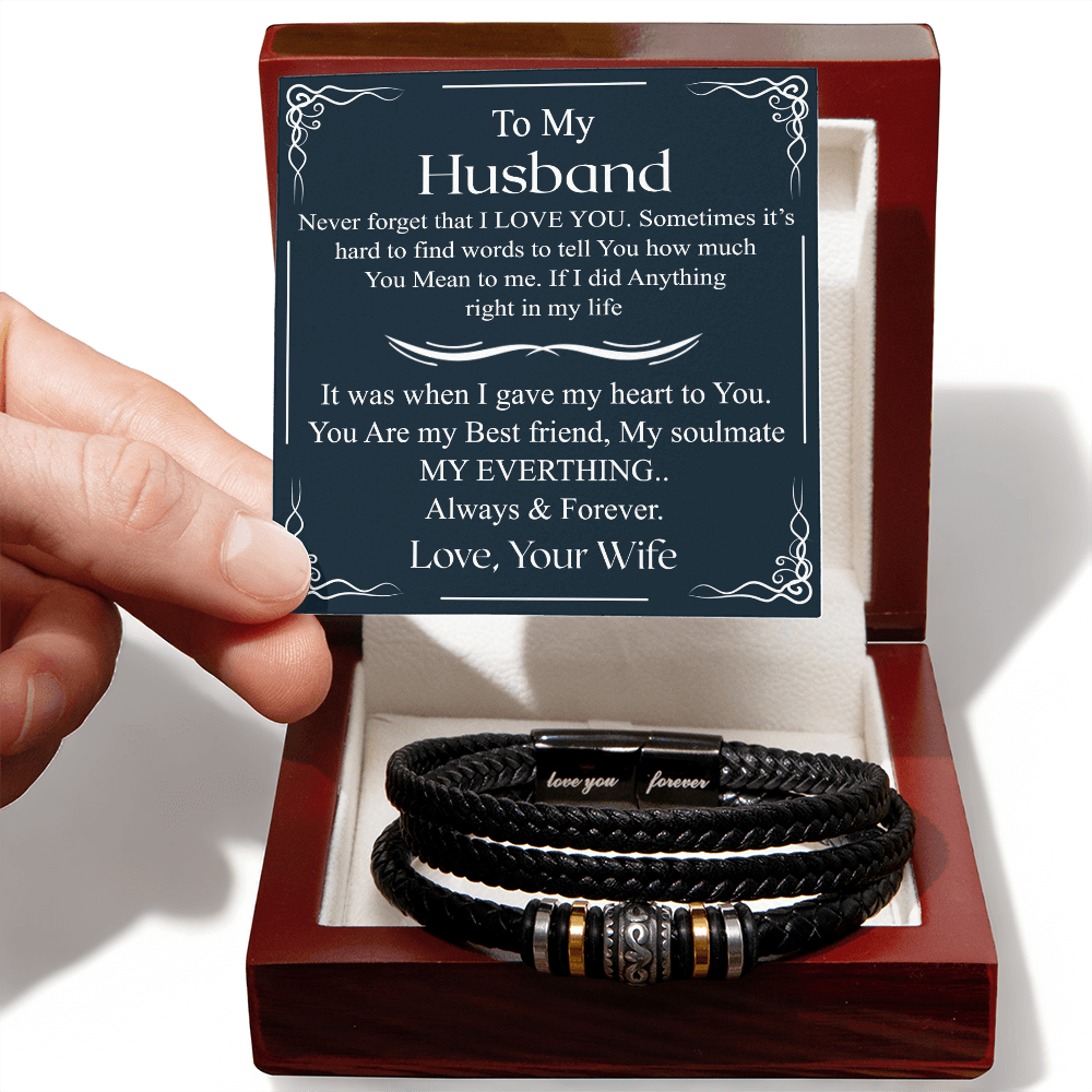 To My Husband Leather Bracelet From Wife, Inspirational Bracelets With Message Card In Box Gift For Her, Wristband Husband For Birthday, Christmas, Graduation Love You Forever Bracelets For Him