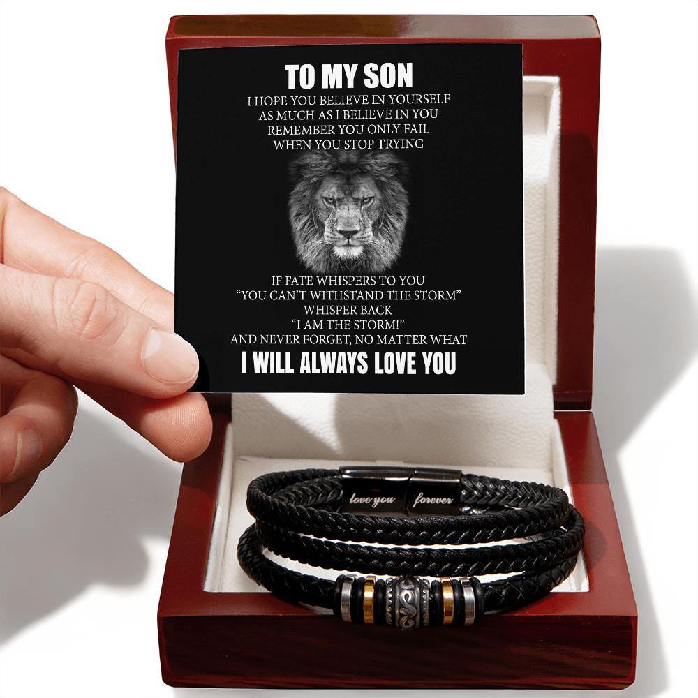 To My Son Bracelet From Dad, Love You Forever Bracelets Gifts For Him With Card In Box, Mens Leather Bracelet My Messages For Sons On Birthday, Anniversary,  Highschool, Grad, Graduation