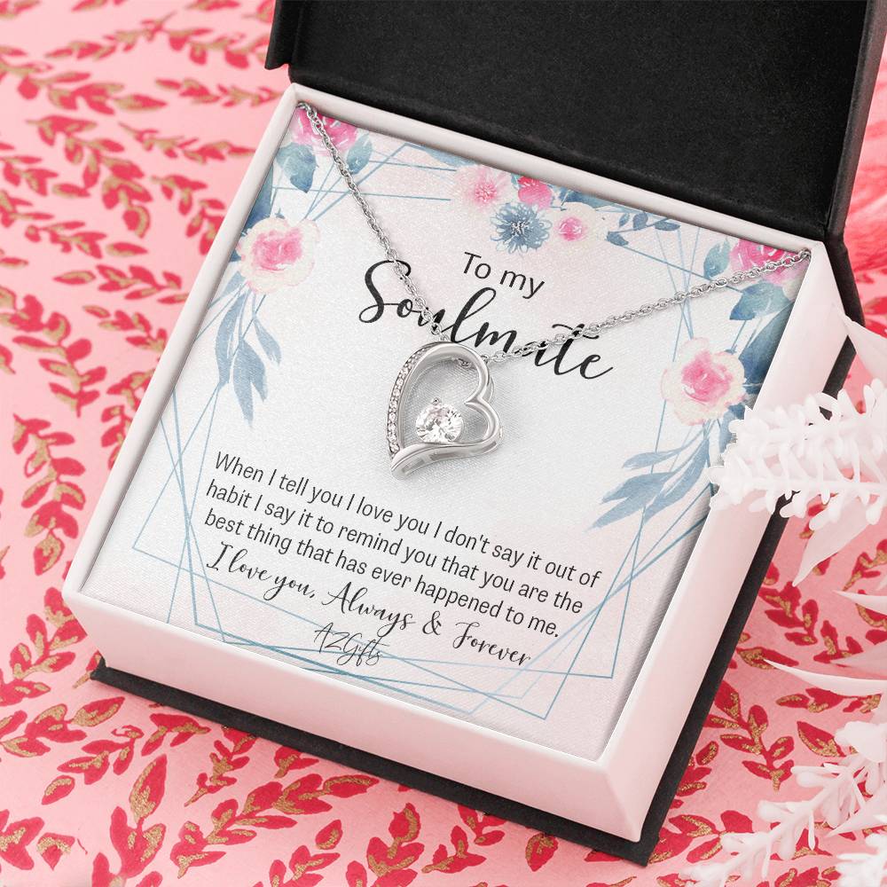 To My Soulmate Necklace for Women Birthday Christmas Jewelry Gifts For My Wife with Message Card Box Personalized Gift Present Pendant for Future Wife Soulmate Girlfriend Love Forever Love Necklace