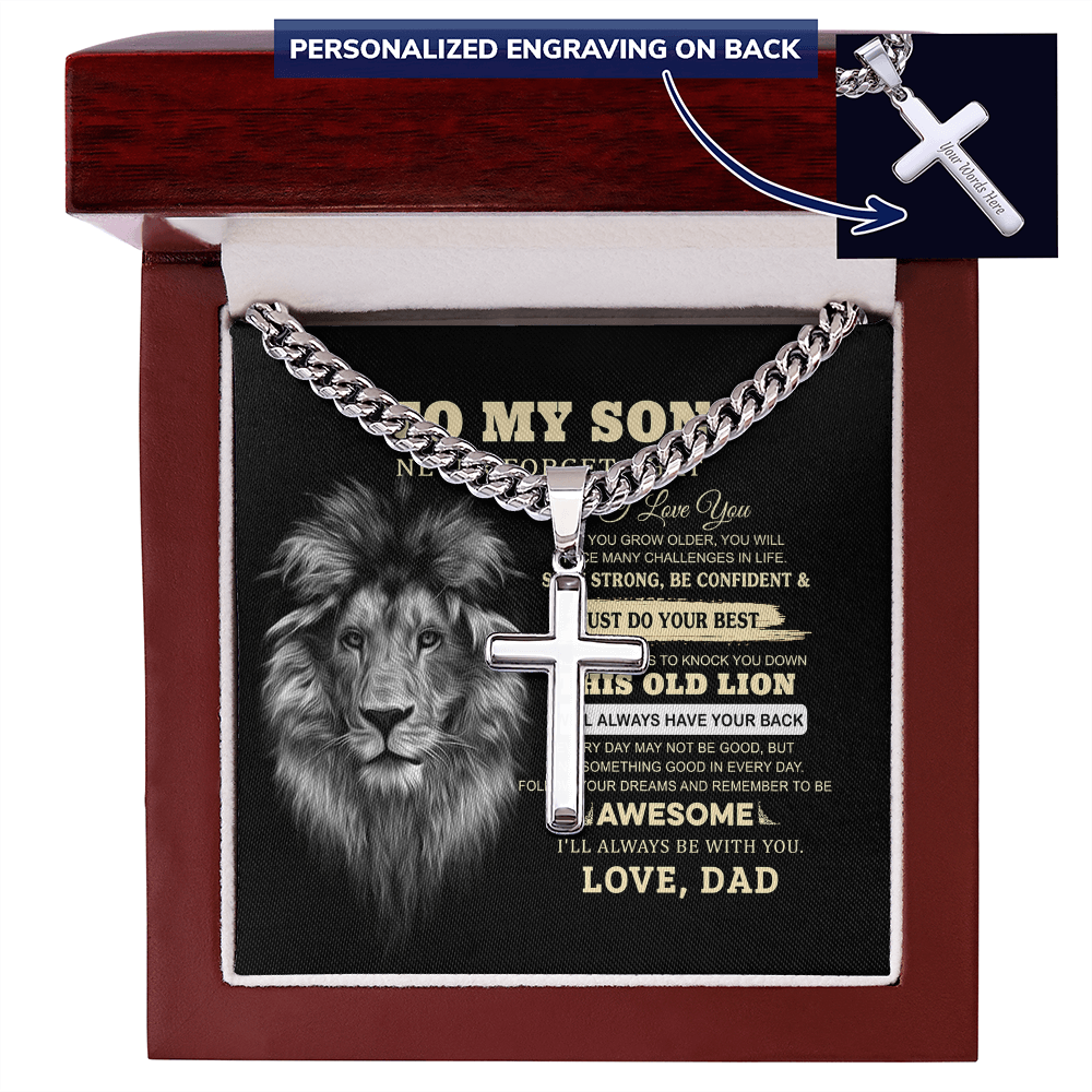 Personalized Engraved Cross Necklace For Son, To My Son Necklace From Dad Gift vong 2