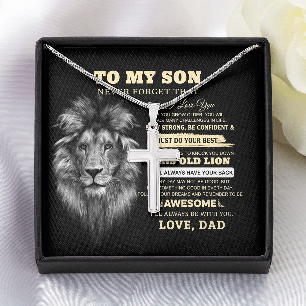 Engraved Name Cross Pendant For Son, To My Son Cross Necklace From Dad
