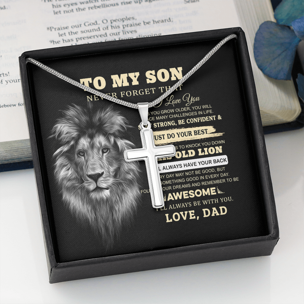 Engraved Name Cross Pendant For Son, To My Son Cross Necklace From Dad