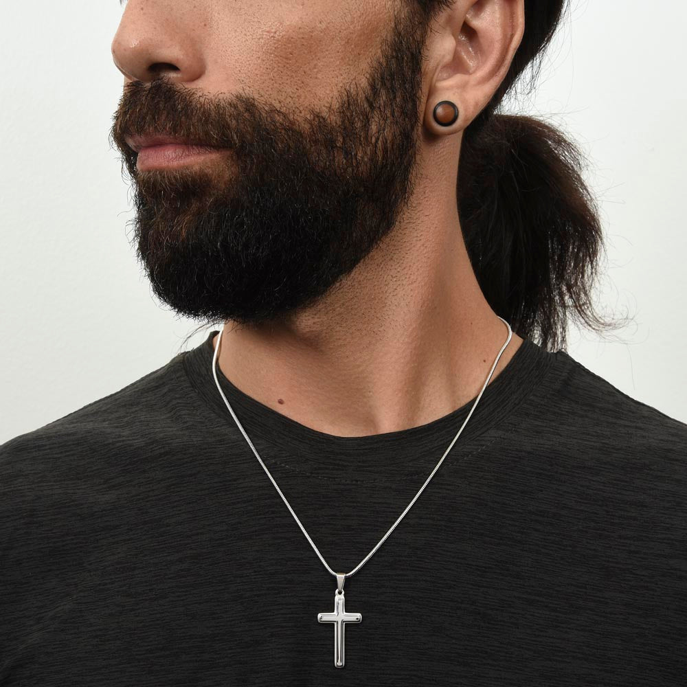 Engraved Name Cross Pendant For Son, To My Son Cross Necklace From Dad