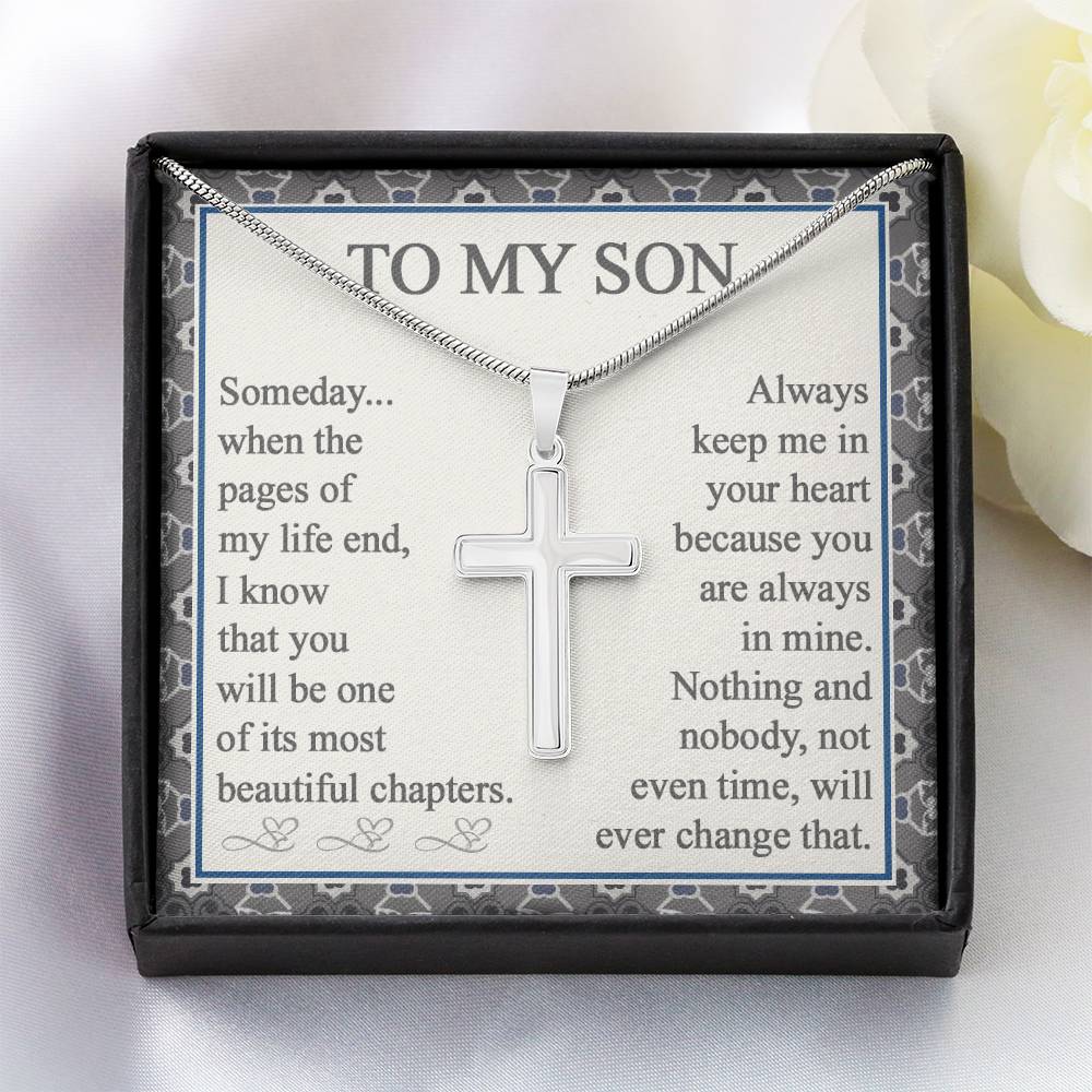 HaoKrr0110821-1-NG-04 To My Son Artisan Cross Necklace with Message Card and Gift Box Gift for Son