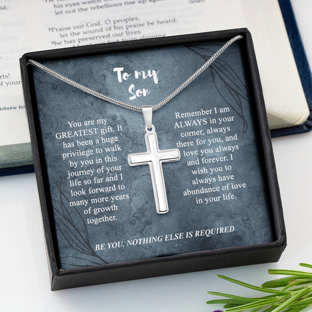 To My Son Cross Necklace, Son Birthday Gift, Message Card Gift For Son