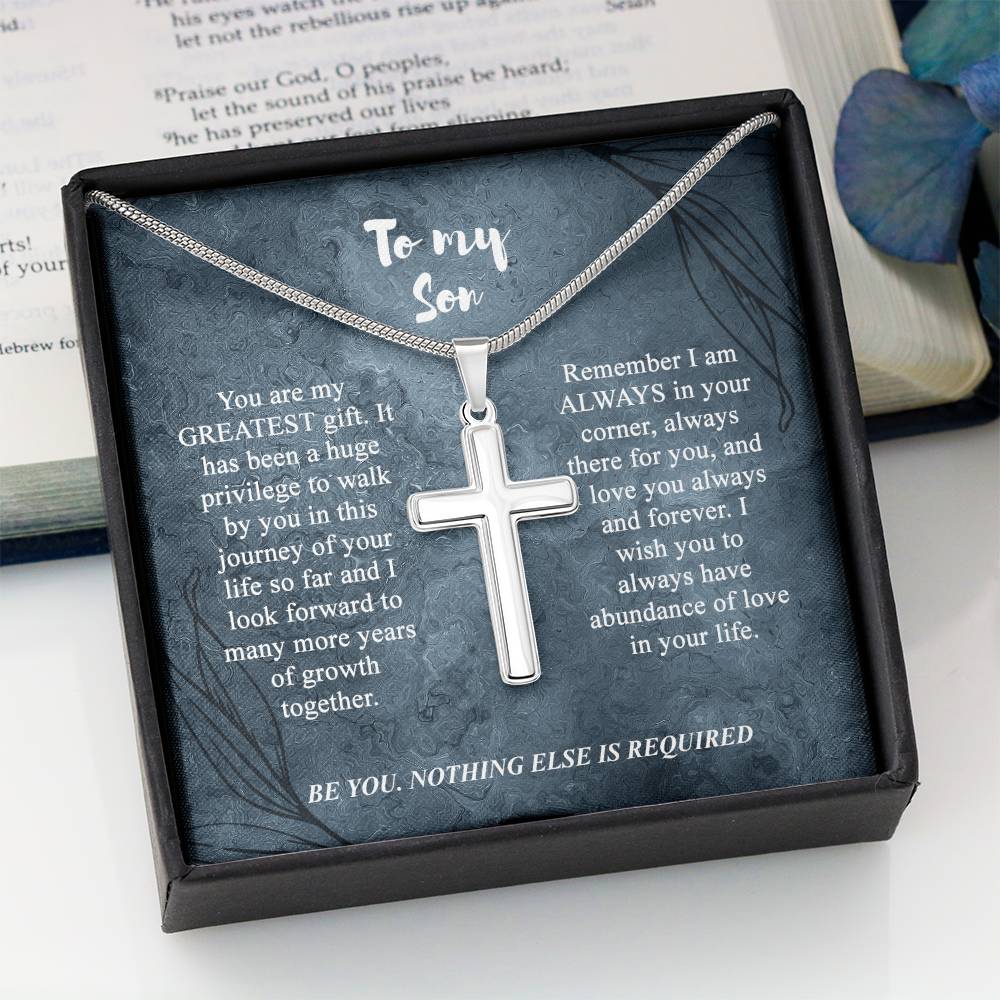 To My Son Cross Necklace, Son Birthday Gift, Message Card Gift For Son