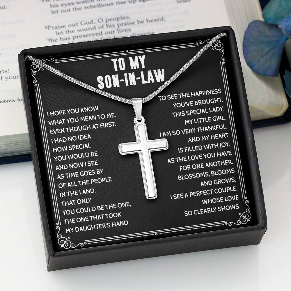 Mother to Son-in-law Cross Pendant Necklace for Son-in-law Birthday Wedding Gift