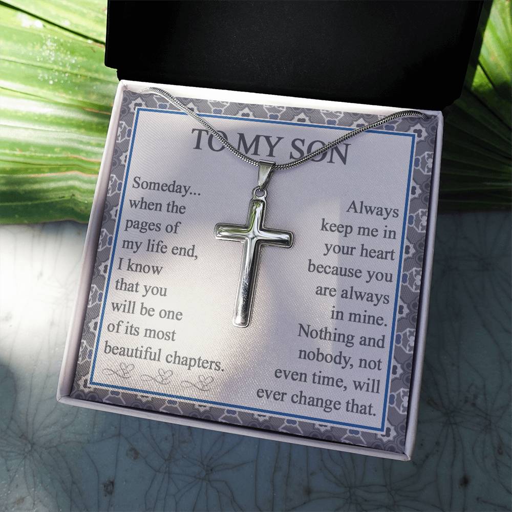 HaoKrr0110821-1-NG-04 To My Son Artisan Cross Necklace with Message Card and Gift Box Gift for Son