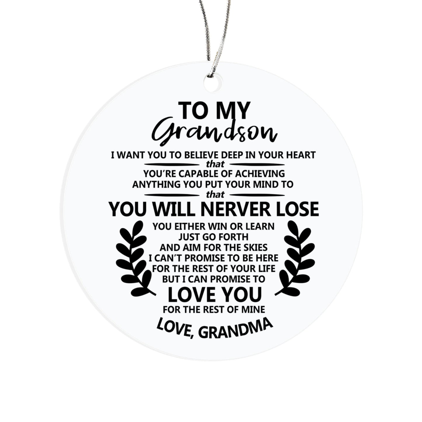 Grandson Christmas Ornaments, Grandson Gift from Grandma Inspirational Ceramic