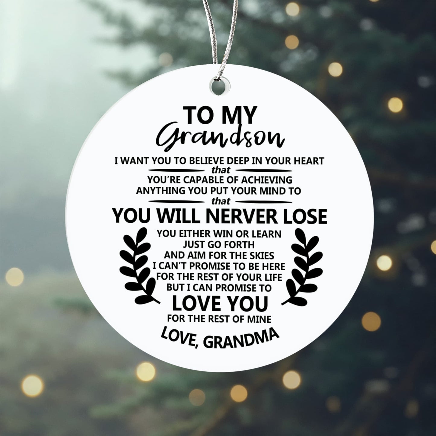 Grandson Christmas Ornaments, Grandson Gift from Grandma Inspirational Ceramic