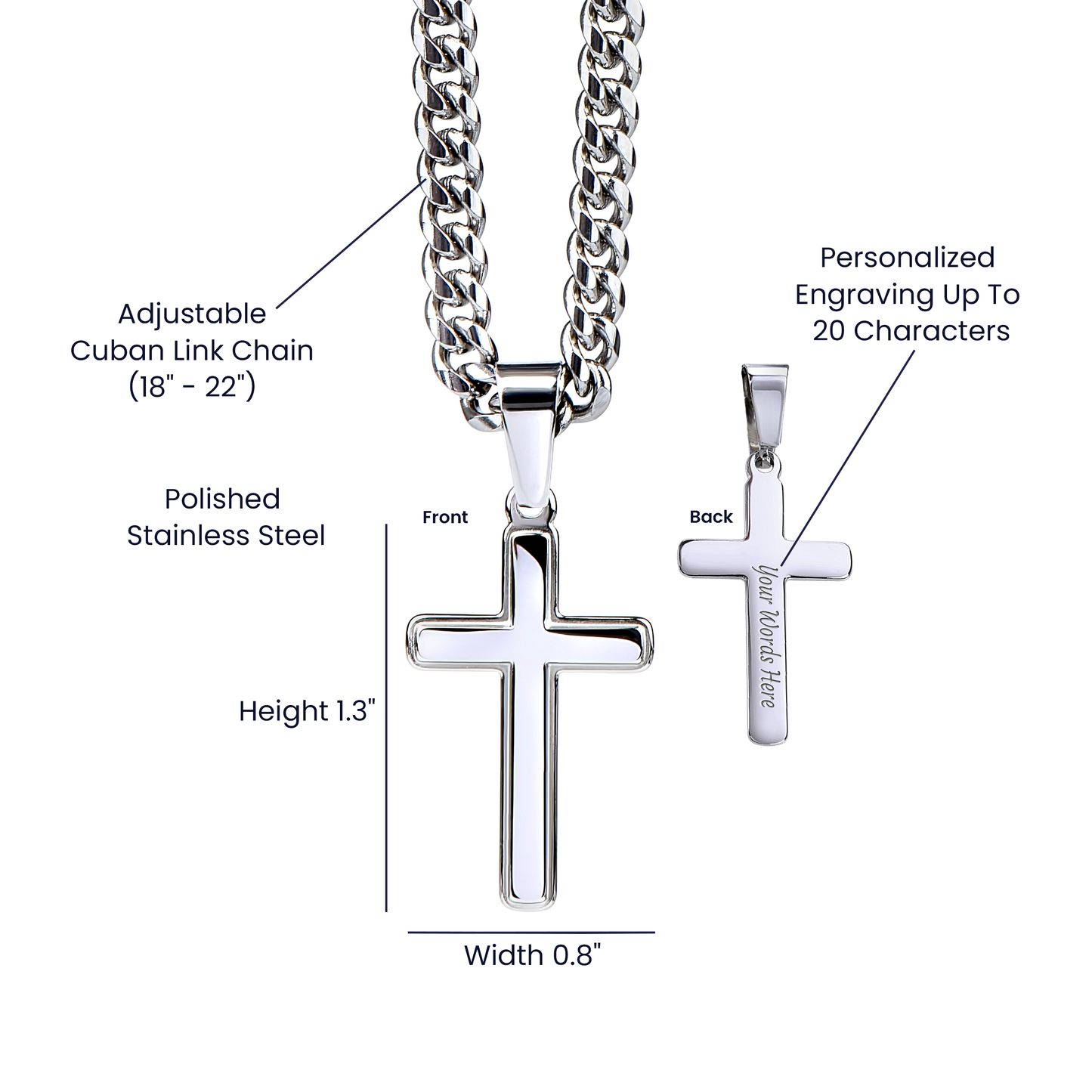 To My Man Necklace Anniversary Gift for Boyfriend, Boyfriend Birthday Gift 175087501988 Cuban Chain with Artisan Cross Necklace