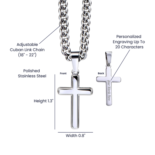 To My Man Necklace Anniversary Gift for Boyfriend, Boyfriend Birthday Gift 175087501988 Cuban Chain with Artisan Cross Necklace