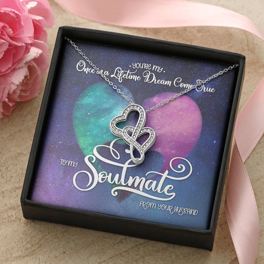 Valentines Day Gift, To My Soulmate Double Hearts Necklace, Birthday Gifts