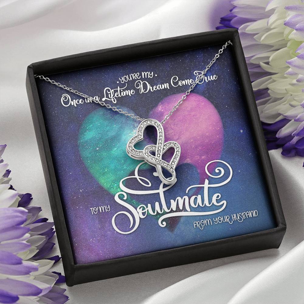 Valentines Day Gift, To My Soulmate Double Hearts Necklace, Birthday Gifts