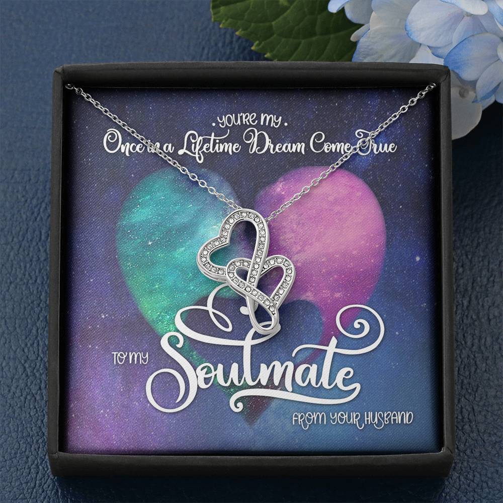 Valentines Day Gift, To My Soulmate Double Hearts Necklace, Birthday Gifts