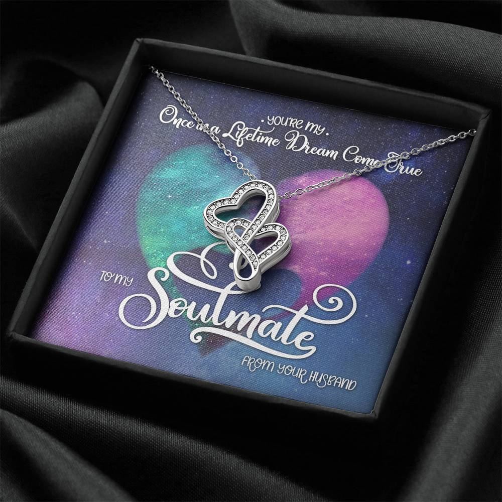 Valentines Day Gift, To My Soulmate Double Hearts Necklace, Birthday Gifts