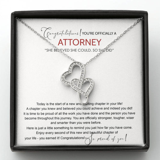 Law School Graduation Gift Necklace, Doctoral Degree, JD Graduation Gift, Law Student Gift, New Attorney Graduation With Message Card and Gift Box Necklace Double Hearts Necklace