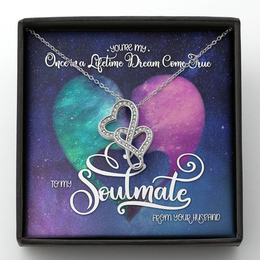 Valentines Day Gift, To My Soulmate Double Hearts Necklace, Birthday Gifts