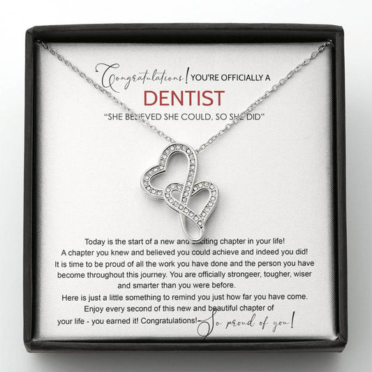 Dentist Graduation Gift Necklace, Dental Student Graduation Gift, Doctor of Dental Medicine Graduate, Graduation Gifts For for Girl, Daughter, Granddaughter Double Hearts Necklace