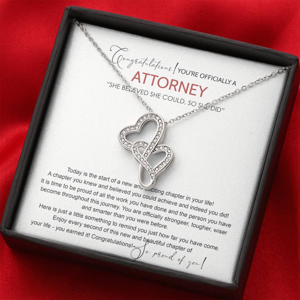 Law School Graduation Gift Necklace, Doctoral Degree, JD Graduation Gift, Law Student Gift, New Attorney Graduation With Message Card and Gift Box Necklace Double Hearts Necklace