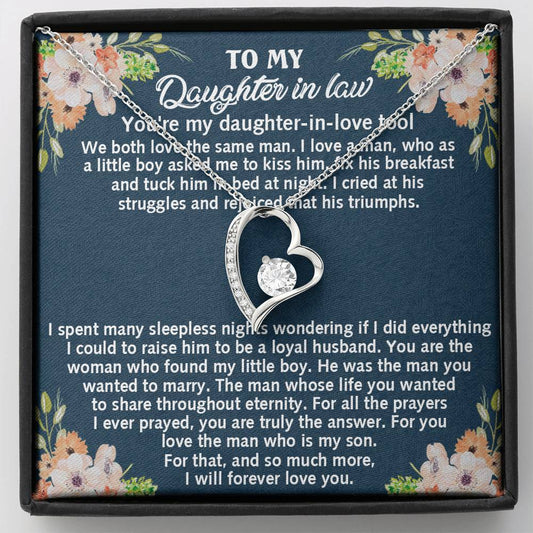 To My Daughter-in-law Gift We Both Love The Same Man Forever Love Necklace