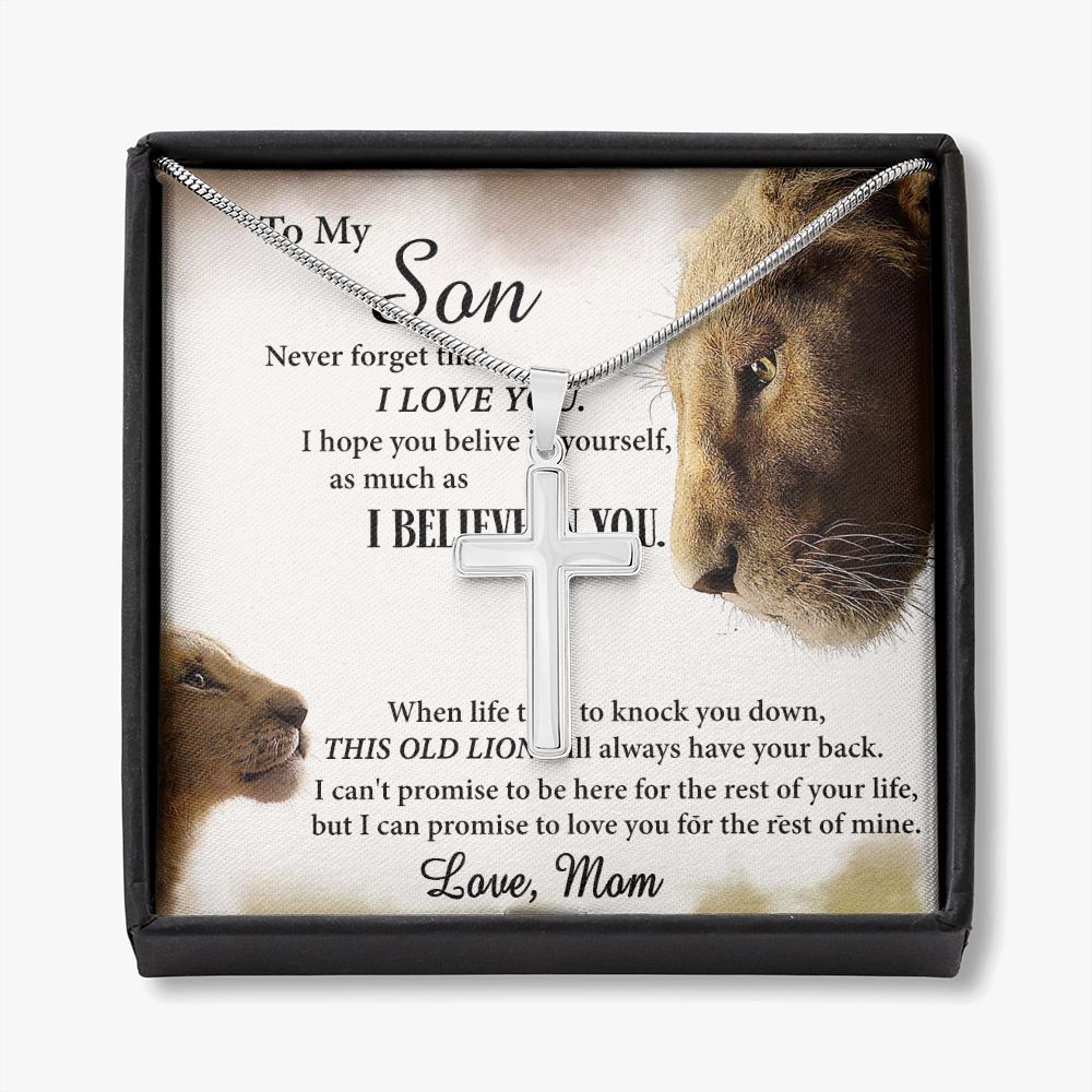 Personalized Necklace Gift For Son from Mom, To My Son Cross Necklace Gift from Mom, My Son Necklace from Mom, Lion Son Cross Pendant Necklace from Mom, Graduation Gift Necklace for Sons Birthday Personalized Cross Necklace