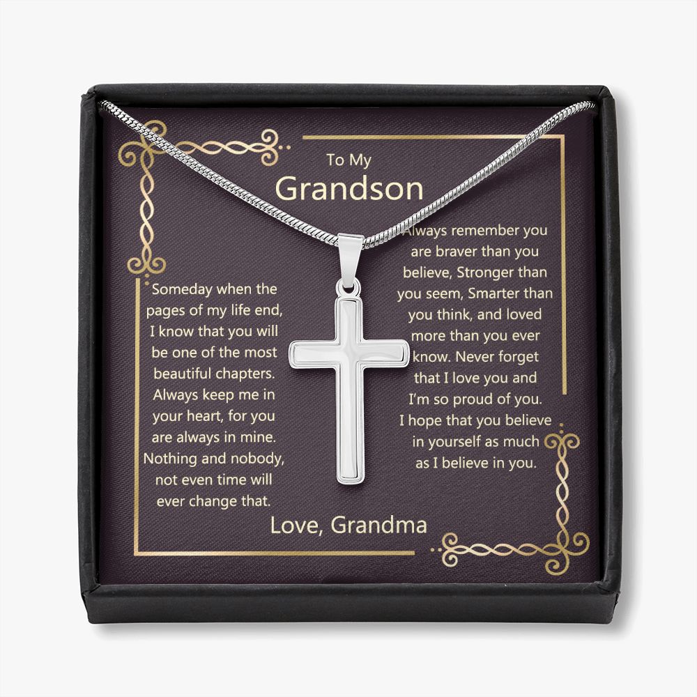 Grandson Birthday Gifts From Grandma Present For Grandson From Grandmother To My Grandson Necklace From Grandparents Cross Chain with Message Card and Gift Box2 Personalized Cross Necklace