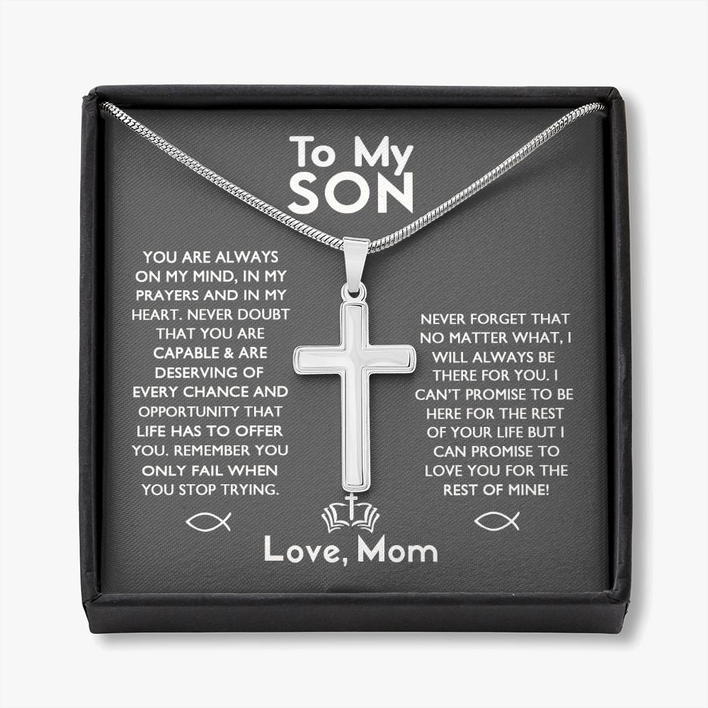 To My Son Necklace From Mom, Son Gifts From Mom and Dad, Mother and Son Necklace, Birthday Gift For My Son Graduation Christmas Faith Cross Necklace Present4 Personalized Cross Necklace