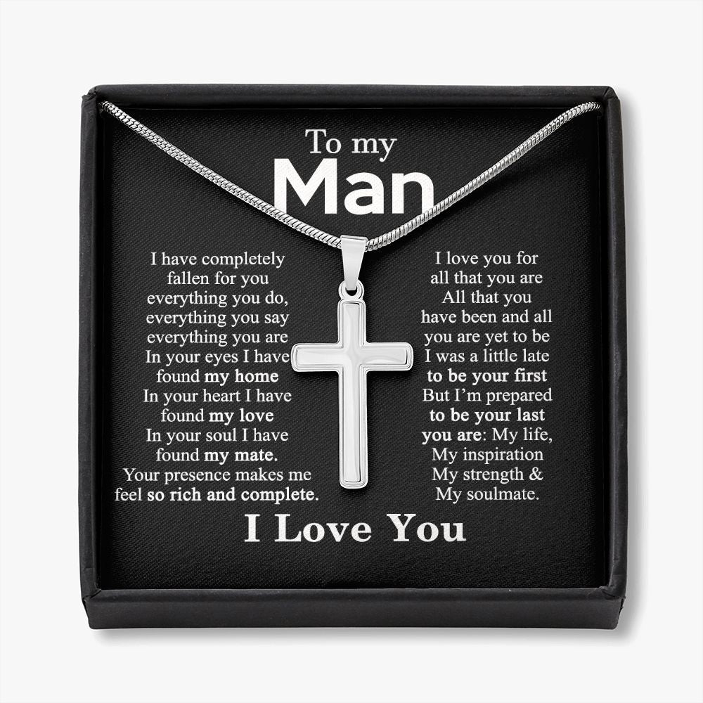 Gift Necklace For Man, To My Man Cross Necklace Gift From Soulmate, Wife To Husband Jewelry Gift For Men, Everything Necklace Gift For Man Gift Necklace, Cross Pendant Gift For Man From Soulmate Personalized Cross Necklace