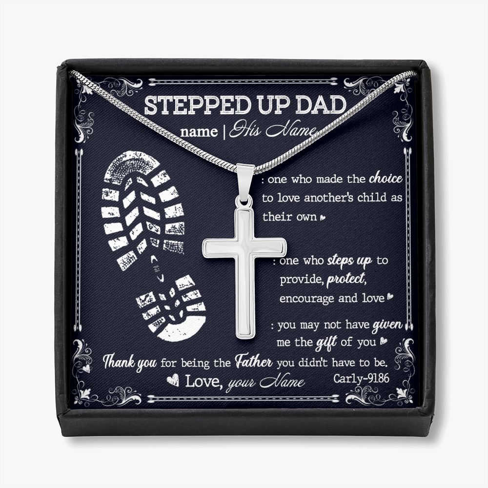Gift to My Stepped Up Dad Necklace for Stepped Up Dad Stepfather, Thank You for Everything My Step Dad Fathers Day Cards, Father's Day Necklace, Gifts for Step Dads On Father S Day4 Personalized Cross Necklace