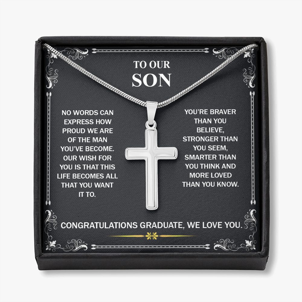 To My Son Necklace From Mom, Son Gifts From Mom and Dad, Mother and Son Necklace, Birthday Gift For My Son Graduation Christmas Faith Cross Necklace Present10 Personalized Cross Necklace
