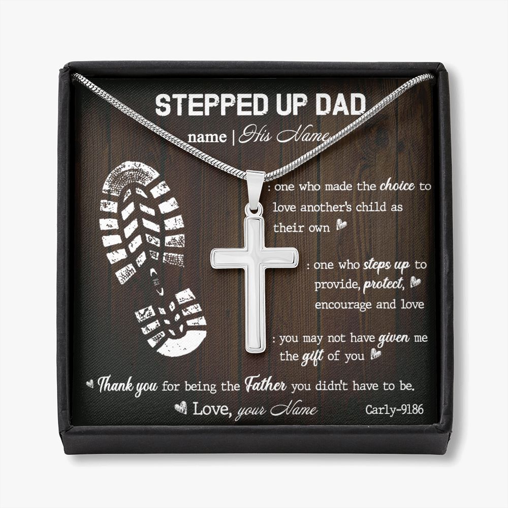 Gift to My Stepped Up Dad Necklace for Stepped Up Dad Stepfather, Thank You for Everything My Step Dad Fathers Day Cards, Father's Day Necklace, Gifts for Step Dads On Father S Day5 Personalized Cross Necklace